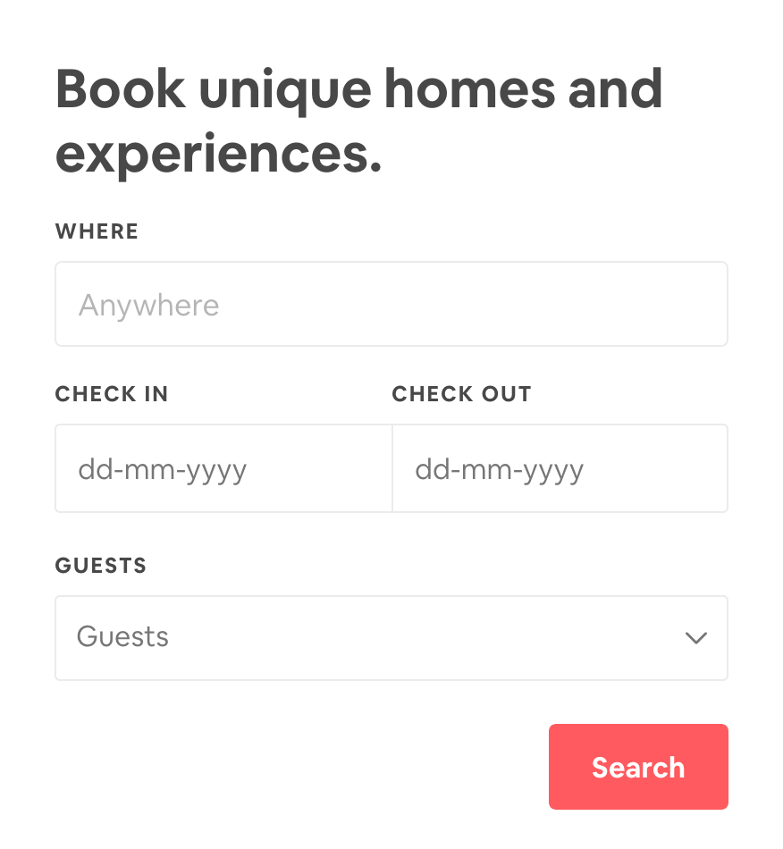 Airbnb search form